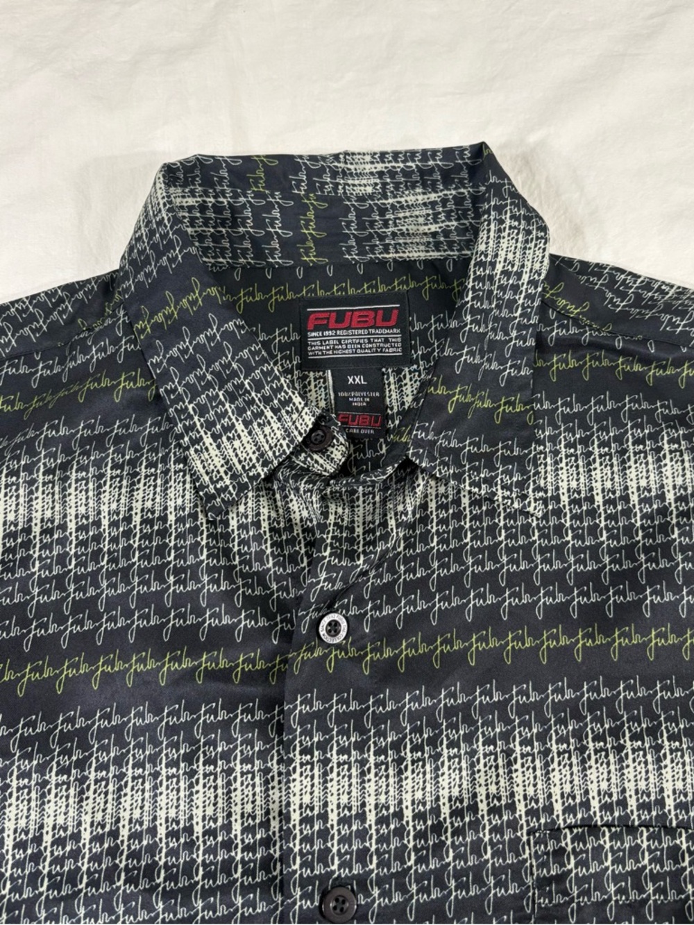 Fubu Mens Black Overprint Polyester Short Sleeve Button Up Shirt XXL